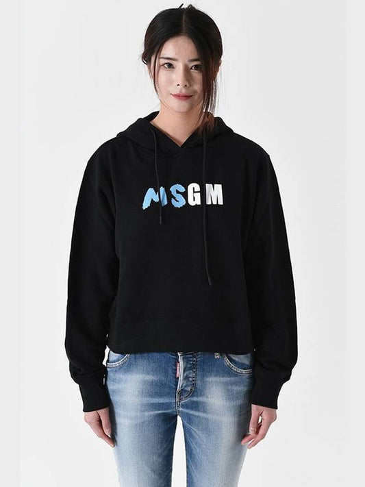 Logo Print Cropped Hoodie Black - MSGM - BALAAN 2