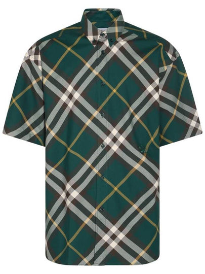 Embroidered Logo Plaid Short-Sleeve Shirt Green - BURBERRY - BALAAN 2