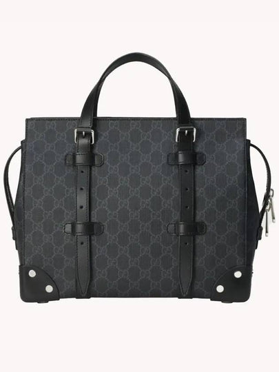 GG Supreme Buckle Detail Leather Tote Bag Black - GUCCI - BALAAN 2