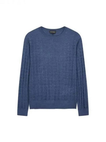 Men s houndstooth pattern crew neck knit melange blue 271409 - EMPORIO ARMANI - BALAAN 1