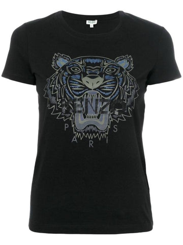 Women s Tiger Printing Short Sleeve T Shirt Black - KENZO - BALAAN 1