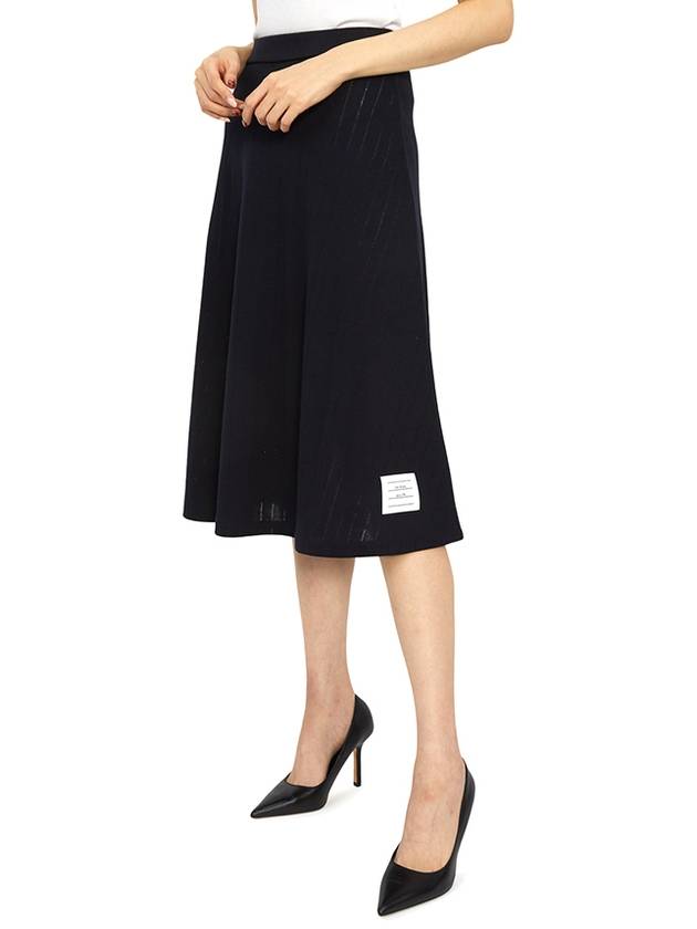 Pointelle Rip Below The Knee A-Line Skirt Navy - THOM BROWNE - BALAAN 8