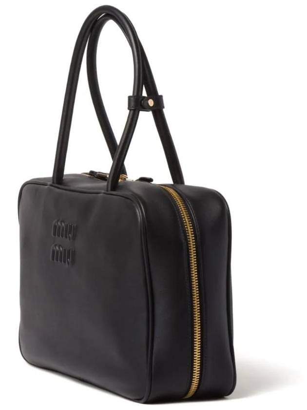 Beau Embossed Logo Leather Tote Bag Black - MIU MIU - BALAAN 3