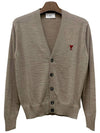 Red Heart Logo Merino Wool Cardigan Beige - AMI - BALAAN 3