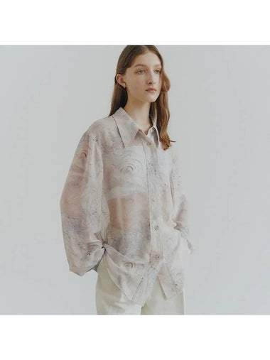 Marbling Sheer Oversized Shirt Beige - NOIRER FOR WOMEN - BALAAN 1