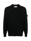 Regular Fit Crew Neck Wool Knit Top Black - STONE ISLAND - BALAAN 7