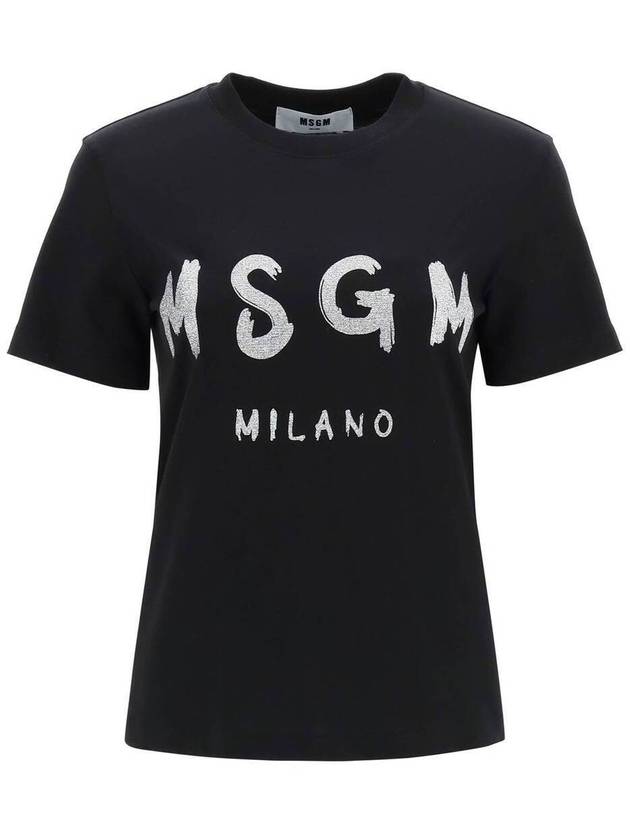 Glitter Logo Crewneck Short Sleeve T Shirt Black - MSGM - BALAAN 2