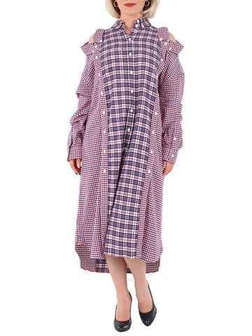 Burberry Bright Red Reconstructed Contrast Check Shirt Dress, Brand Size 6 (US Size 4) - BURBERRY - BALAAN 1