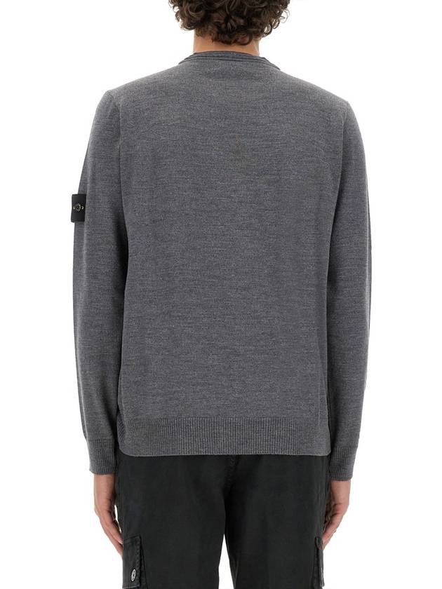 Logo Patch Crewneck Virgin Wool Knit Top Grey - STONE ISLAND - BALAAN 8