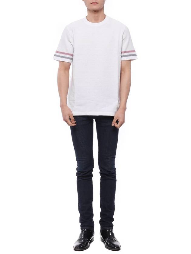 Textured Cotton Stripe Short Sleeve T-Shirt White - THOM BROWNE - BALAAN 4