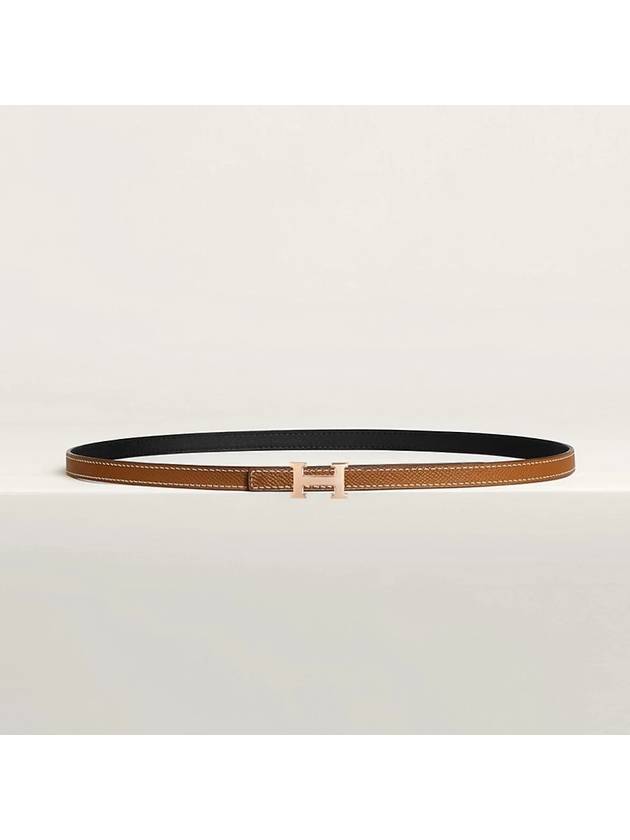 Mini H Buckle Strap 13mm Reversible Leather Belt Pink Gold Black - HERMES - BALAAN 3