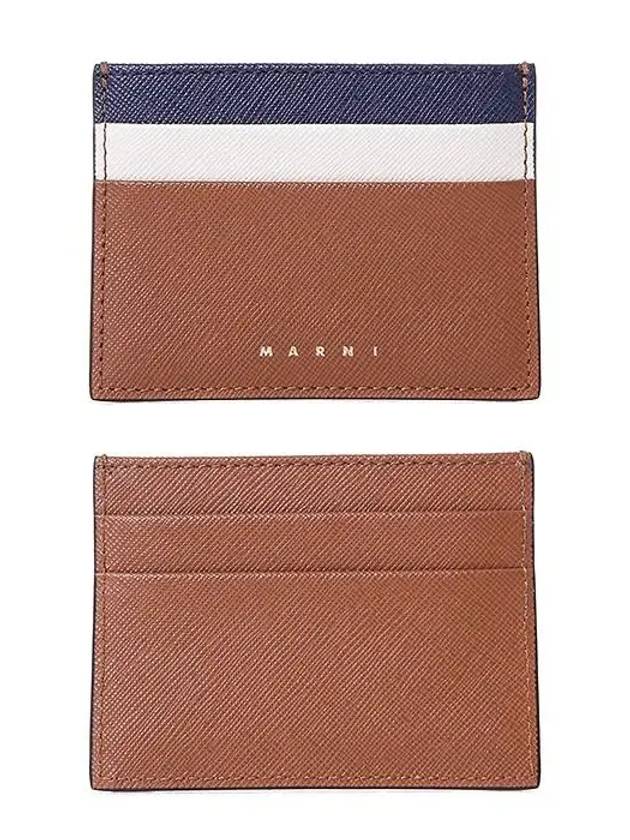 Saffiano Color Block Leather Card Wallet Brown - MARNI - BALAAN 2