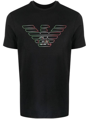 Stencil Logo Print Short Sleeve T-Shirt Black - EMPORIO ARMANI - BALAAN 1