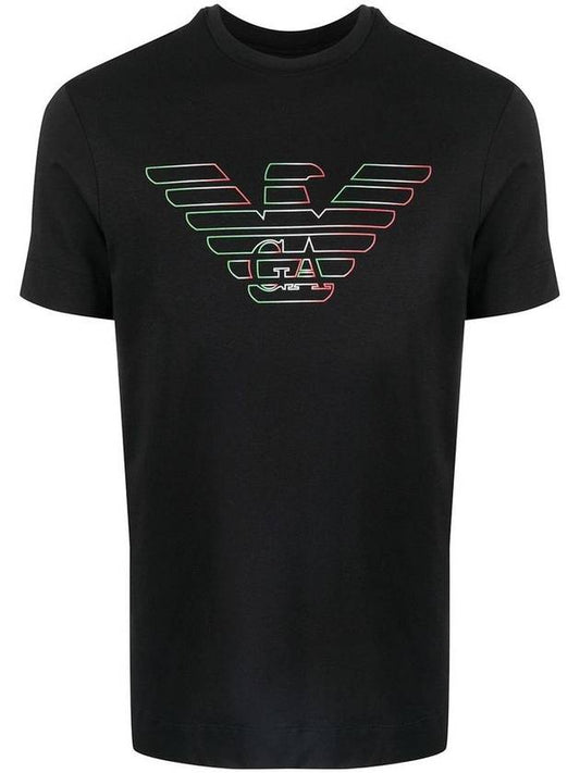 Stencil Logo Print Short Sleeve T-Shirt Black - EMPORIO ARMANI - BALAAN 1