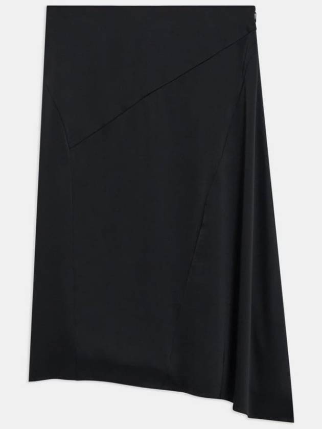 Women's Black Ankled Seam Soft Satin Midi Skirt L1009302 - THEORY - BALAAN 1