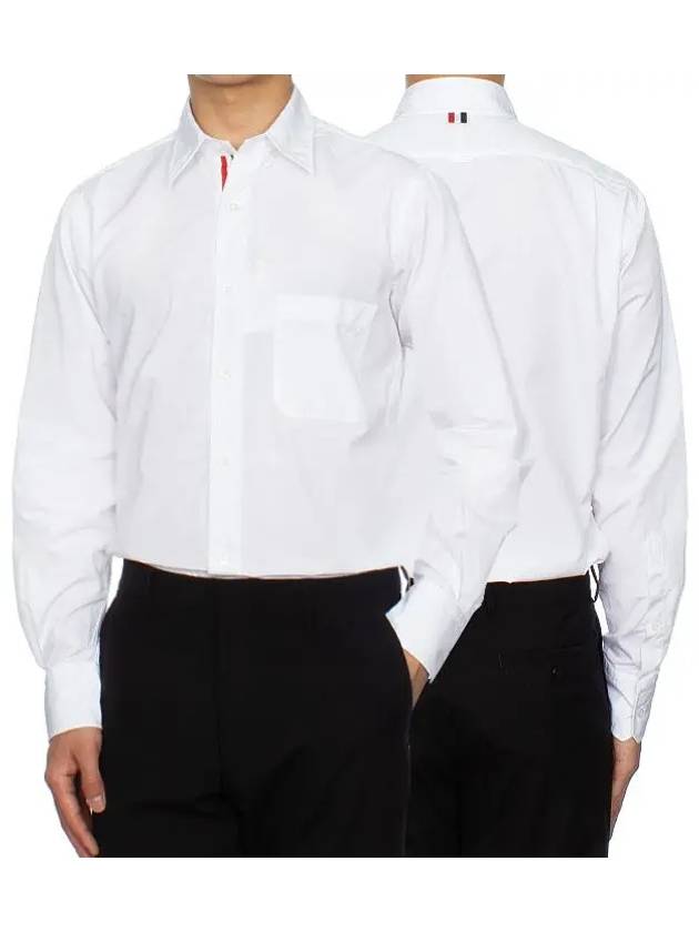 Men's Grosgrain Placket Solid Poplin Long Sleeve Shirt White - THOM BROWNE - BALAAN 2