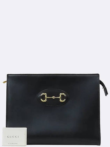 621890 Black leather gold plated 1955 horsebit clutch - GUCCI - BALAAN 1