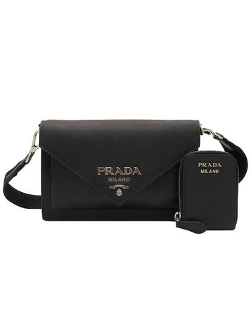 Black Saffiano Silver Envelope Mini Cross Bag - PRADA - BALAAN 1