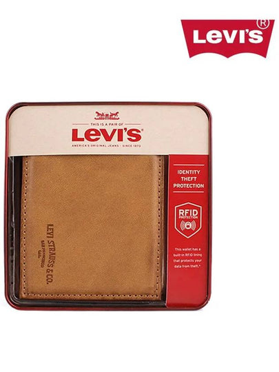 Men's Embossed Logo Leather Half Wallet Brown - LEVI'S - BALAAN 2