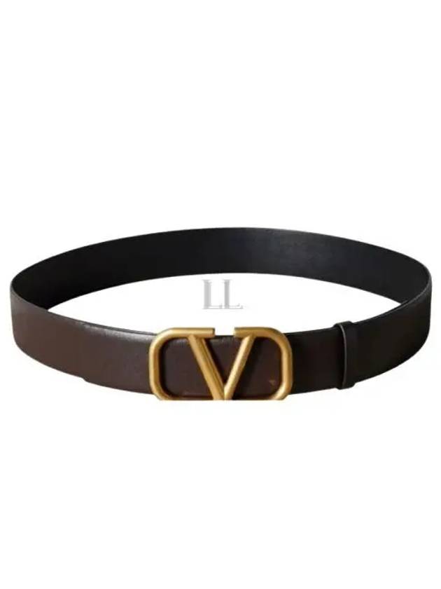 Signature V Logo Leather Belt Dark Brown - VALENTINO - BALAAN 2