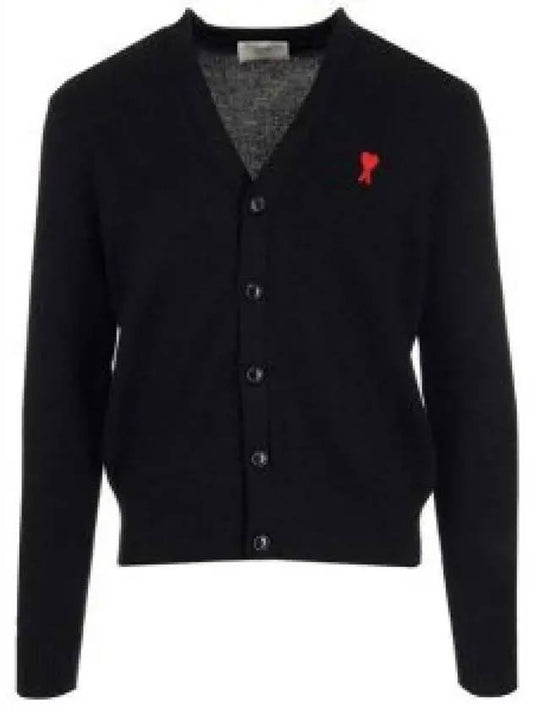 Heart Logo Merino Wool Cardigan Black - AMI - BALAAN 2