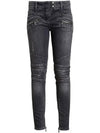 Women's Biker Zipper Detail Skinny Jeans Black - BALMAIN - BALAAN.