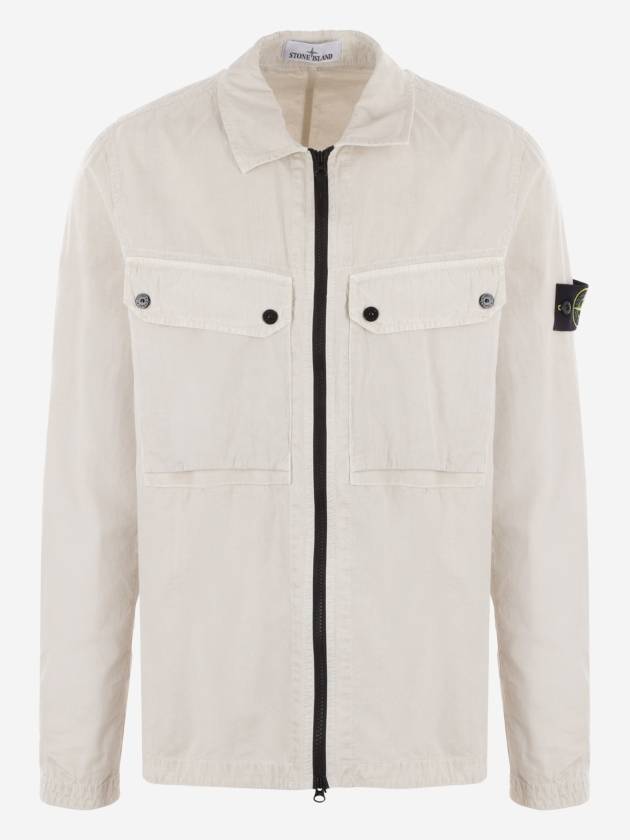 Brushed Organic Cotton Overshirt Jacket White - STONE ISLAND - BALAAN 2