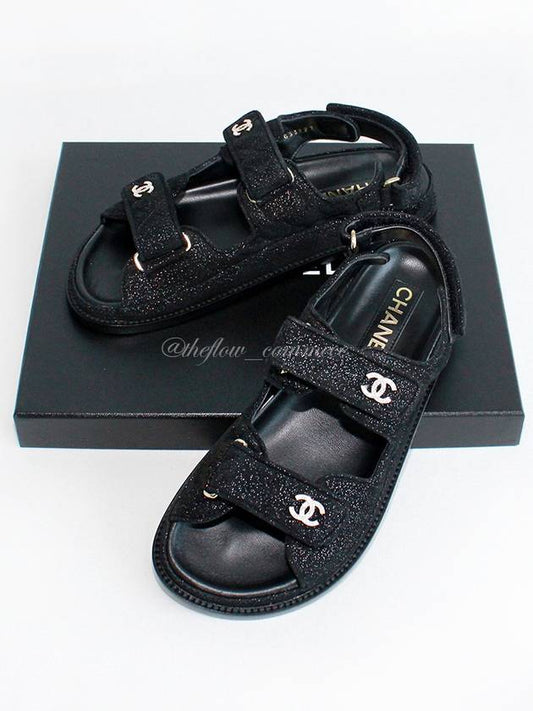 CC Logo Velcro Suede Kidskin Sandals Black - CHANEL - BALAAN 2