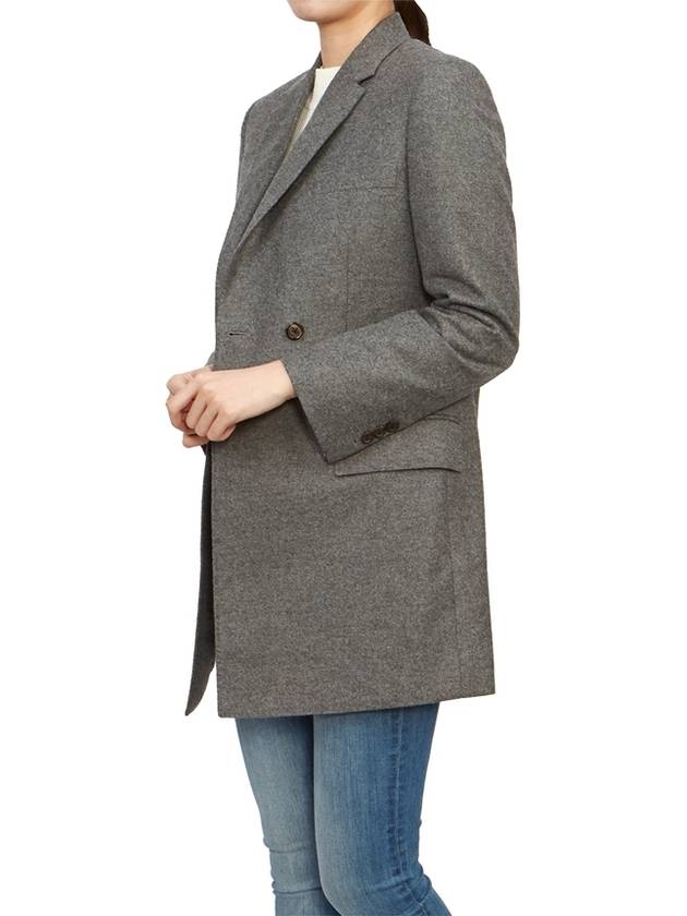 Women's Flannel Sports Wool Double Coat Medium Grey - THOM BROWNE - BALAAN 5