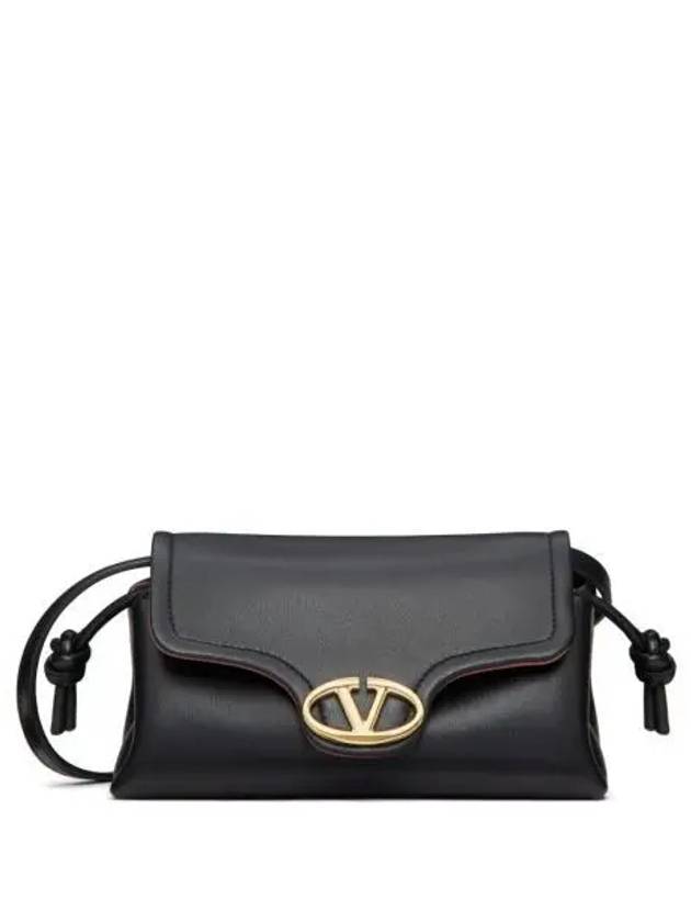 V Logo Plaque Fold Over Leather Cross Bag Black - VALENTINO - BALAAN 2