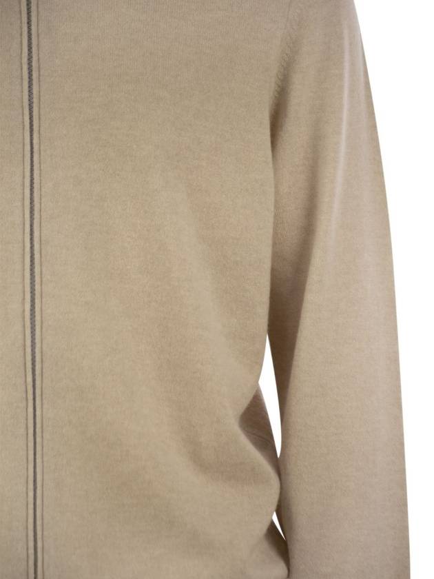 High Neck Cashmere Zip-Up Cardigan Sand - BRUNELLO CUCINELLI - BALAAN 5