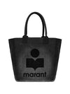 Women's Yenky Flocked Logo Tote Bag Black - ISABEL MARANT - BALAAN 2