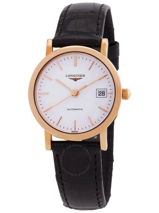 Longines The Longines Elegant Collection White Dial Black Leather Automatic Ladies Watch L4.378.8.12.0 - LONGINES - BALAAN 1