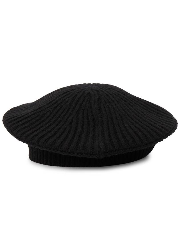 Logo Rib Edge Wool Beret Black - GANNI - BALAAN 4