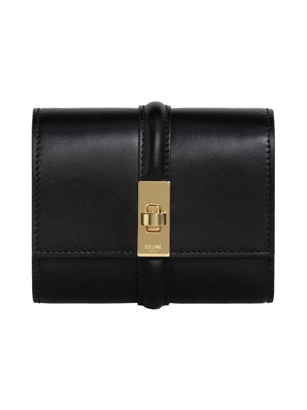 16 Tri-Fold Small Shiny Calfskin Half Wallet Black - CELINE - BALAAN 1