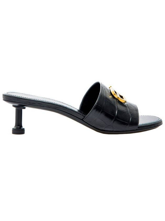 Crocodile Print Leather Groupie Sandal Heels Black - BALENCIAGA - BALAAN 1