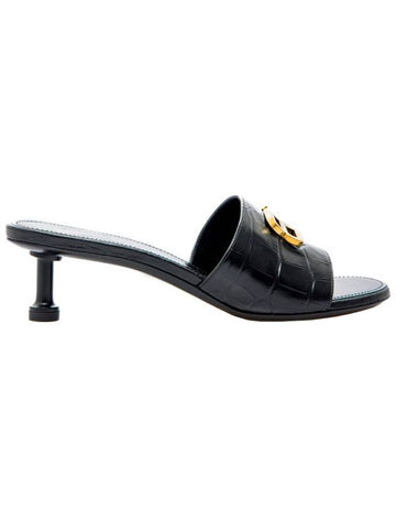 Crocodile Print Leather Groupie Sandal Heels Black - BALENCIAGA - BALAAN.