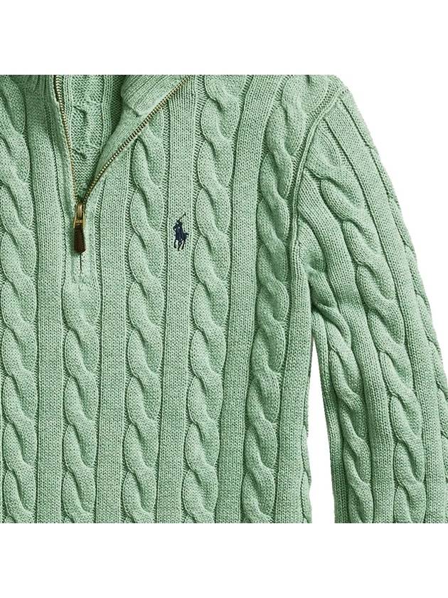 Men's Embroidery Pony Cable Half Zip Up Knit Top Light Green - POLO RALPH LAUREN - BALAAN 5