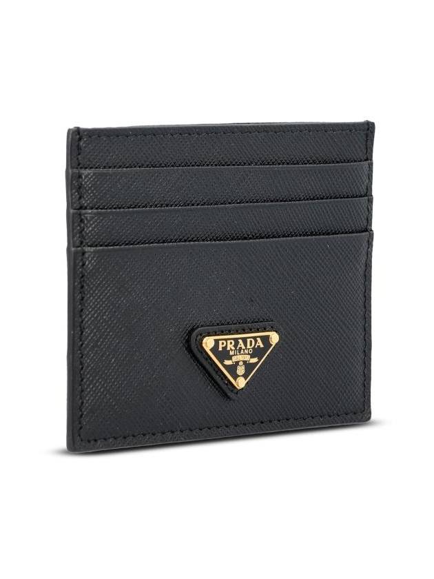 Saffiano Leather Triangle Logo Card Wallet Black Gold - PRADA - BALAAN 3