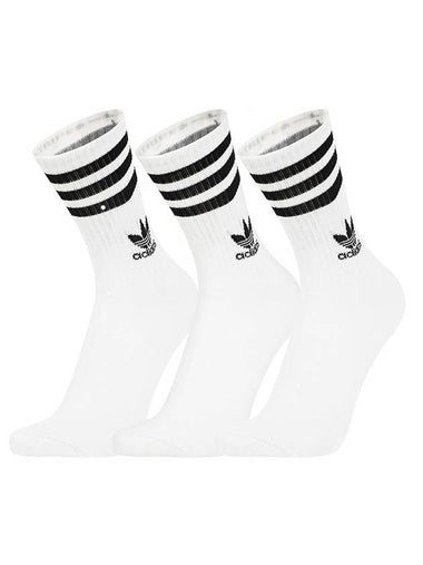 Logo Mid Cut Crew Socks 3 Pairs White - ADIDAS - BALAAN 1