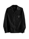 Embroidered Logo Pocket Silk Long Sleeve Shirt Black - PRADA - BALAAN 2