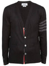 Men's Classic V-neck Merino Wool Cardigan Black - THOM BROWNE - BALAAN 2