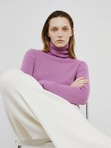 Women s Ribbed Cashmere Turtleneck Purple PP - LEHEE CASHMERE - BALAAN 1