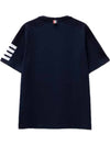 4-Bar Striped Cotton Short Sleeve T-Shirt Navy - THOM BROWNE - BALAAN 4