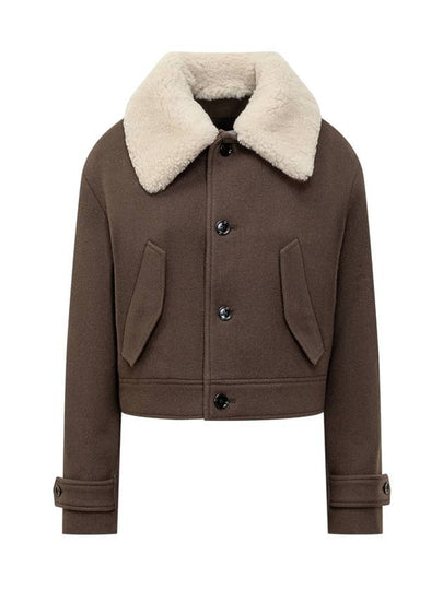 Short Shearling Collar Jacket Dark Coffee - AMI - BALAAN 2