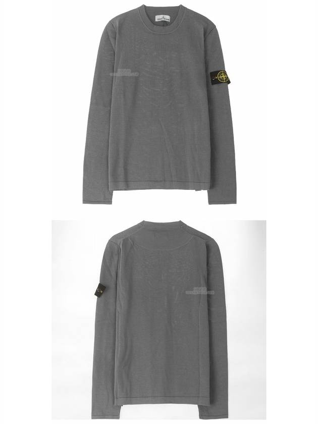 Men's Logo Wappen Crew Neck Knit Sweatshirt Grey - STONE ISLAND - BALAAN 5