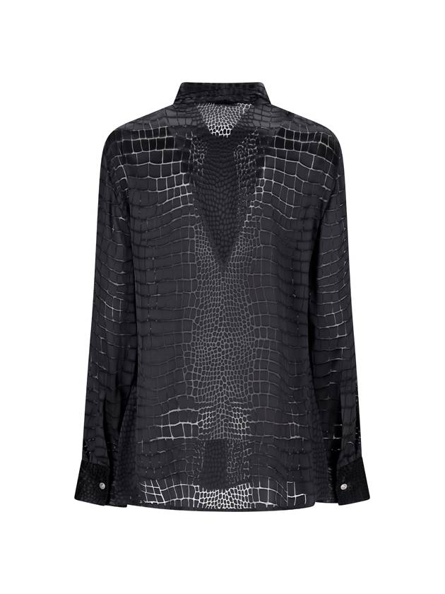 Women's Crocodile Effect Long Sleeve Shirt Black - VERSACE - BALAAN 3