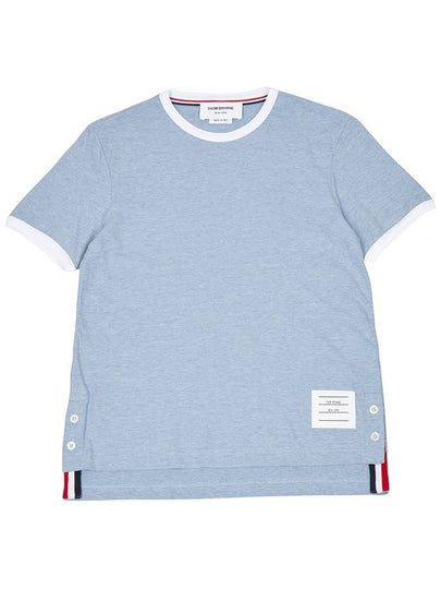 Women's Melange Jersey Ringer Short Sleeve T-Shirt Light Blue - THOM BROWNE - BALAAN 2