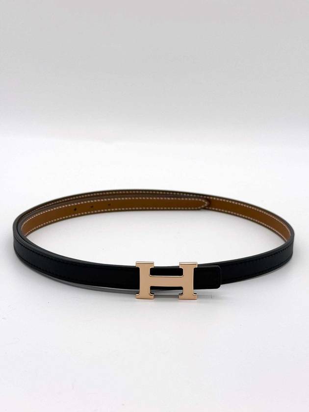 Mini H Buckle Strap 13mm Reversible Leather Belt Pink Gold Black - HERMES - BALAAN 4