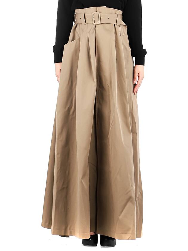 Women's Long Flare A-Line Skirt Beige - AMI - BALAAN.